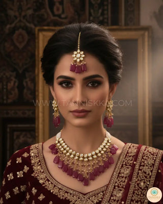 MISHA Kundan Necklace Set (Maroon) - Necklace Set