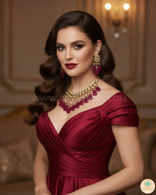 MISHA Kundan Necklace Set (Maroon) - Necklace Set