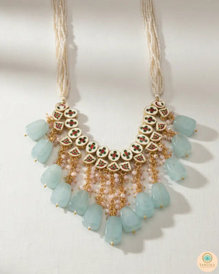 MISHA Kundan Necklace Set (Sky Blue Baby Pink Combo) - Necklace Set