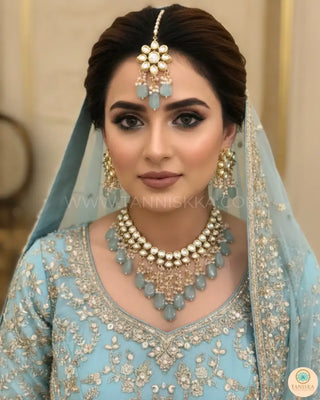 MISHA Kundan Necklace Set (Sky Blue Baby Pink Combo) - Necklace Set