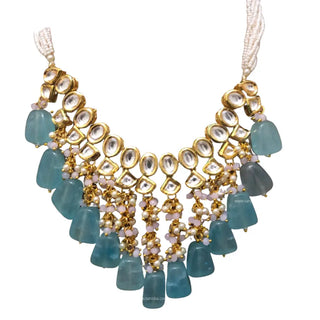 MISHA Kundan Necklace Set (Sky Blue Baby Pink Combo) - Necklace Set