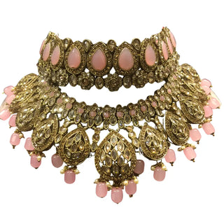 MISHKA Double Choker Necklace Set - Baby Pink - Necklace Set