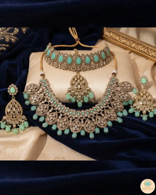 MISHKA Double Choker Necklace Set - Mint - Necklace Set