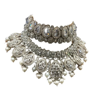 MISHKA Double Choker Necklace Set - Silver - Necklace Set