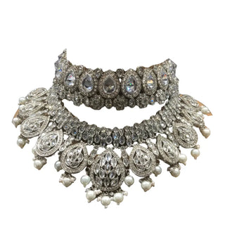 MISHKA Double Choker Necklace Set - Silver - Necklace Set