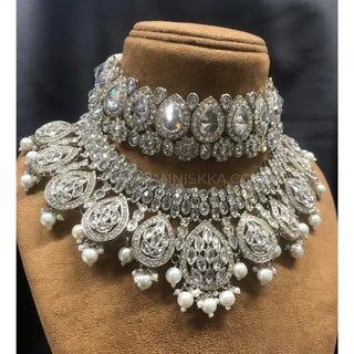 MISHKA Double Choker Necklace Set - Silver - Necklace Set