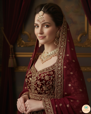 Luxury peach-orange meenakari Kundan choker necklace set with matching jhumka earrings and maang tikka, vibrant statement jewelry for South Asian bridal weddings and festive occasions.