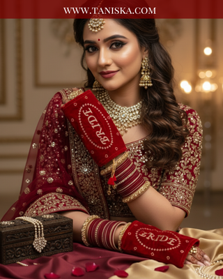 Elegant Velvet 'Bride' Punjabi Choora Covers – Deep Red
