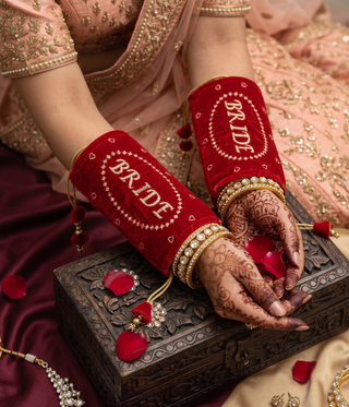 Elegant Velvet 'Bride' Punjabi Choora Covers – Deep Red