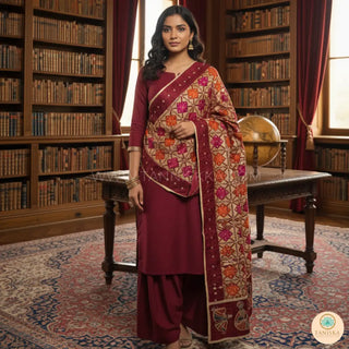 The Bridal Shagun Phulkari Dupatta - Punjabi Phulkari Dupatta
