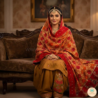 The Bridal Shagun Phulkari Dupatta - Punjabi Phulkari Dupatta
