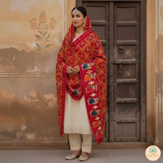 The Bridal Shagun Phulkari Dupatta - Punjabi Phulkari Dupatta