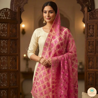 The Celestial Shimmer Phulkari Dupatta - Punjabi Phulkari Dupatta