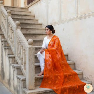 The Citrine Fire Phulkari Dupatta - Punjabi Phulkari Dupatta