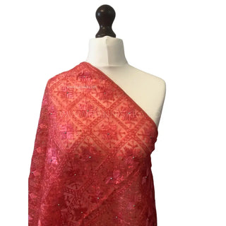 The Coral Ember Phulkari Dupatta - Punjabi Phulkari Dupatta