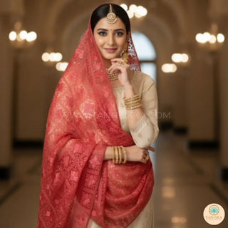 The Coral Ember Phulkari Dupatta - Punjabi Phulkari Dupatta