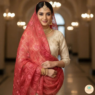 The Coral Ember Phulkari Dupatta - Punjabi Phulkari Dupatta