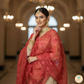 The Coral Ember Phulkari Dupatta - Punjabi Phulkari Dupatta