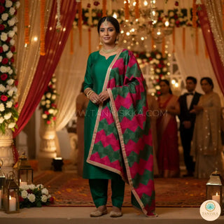The Emerald Fusion Phulkari Dupatta - Punjabi Phulkari Dupatta