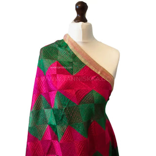 The Emerald Fusion Phulkari Dupatta - Punjabi Phulkari Dupatta