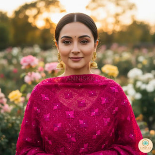 The Fuchsia Flame Phulkari Dupatta - Punjabi Phulkari Dupatta