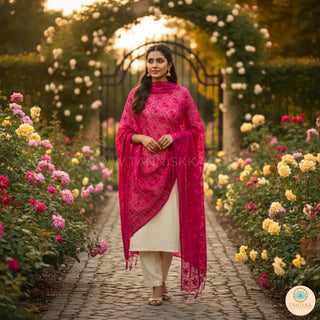 The Fuchsia Flame Phulkari Dupatta - Punjabi Phulkari Dupatta
