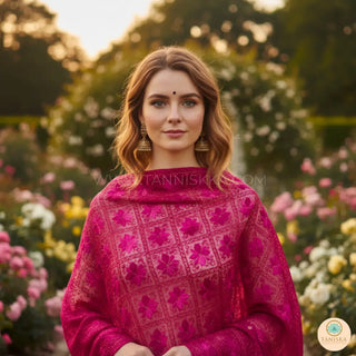The Fuchsia Flame Phulkari Dupatta - Punjabi Phulkari Dupatta