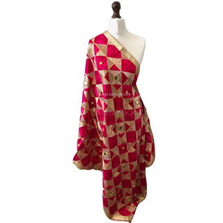 The Fuchsia Phulkari Dupatta - Punjabi Phulkari Dupatta