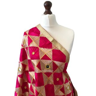 The Fuchsia Phulkari Dupatta - Punjabi Phulkari Dupatta