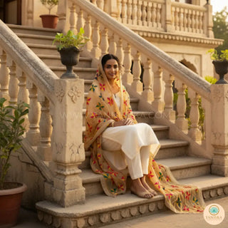 The Golden Star Bloom Phulkari Dupatta - Punjabi Phulkari Dupatta