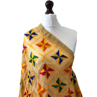 The Golden Star Bloom Phulkari Dupatta - Punjabi Phulkari Dupatta