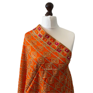 The Saffron Sunset Phulkari Dupatta - Punjabi Phulkari Dupatta