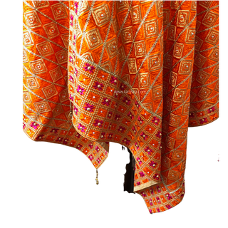The Saffron Sunset Phulkari Dupatta - Punjabi Phulkari Dupatta