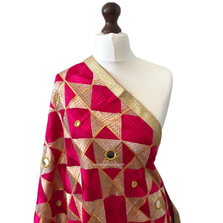 The Fuchsia Phulkari Dupatta - Punjabi Phulkari Dupatta