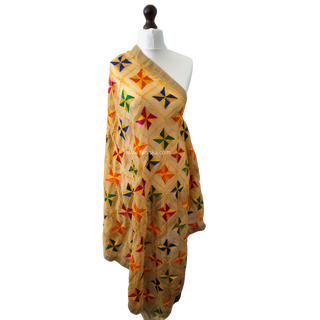 The Golden Star Bloom Phulkari Dupatta - Punjabi Phulkari Dupatta