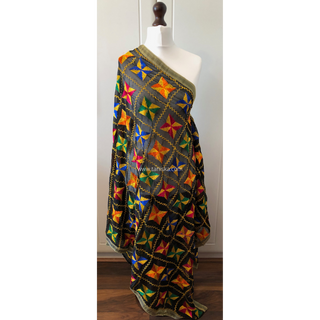 The Midnight Star Bloom Phulkari Dupatta - Punjabi Phulkari Dupatta