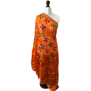 The Orange Star Bloom Phulkari Dupatta - Punjabi Phulkari Dupatta