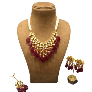 MISHA Kundan Necklace Set (Maroon) - Necklace Set