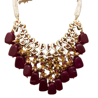 MISHA Kundan Necklace Set (Maroon) - Necklace Set