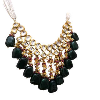 MISHA Kundan Necklace Set (Emerald Maroon Combo) - Necklace Set