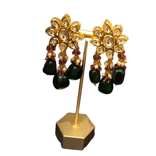 MISHA Kundan Necklace Set (Emerald Maroon Combo) - Necklace Set