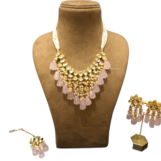 MISHA Kundan Necklace Set (Baby Pink) - Necklace Set