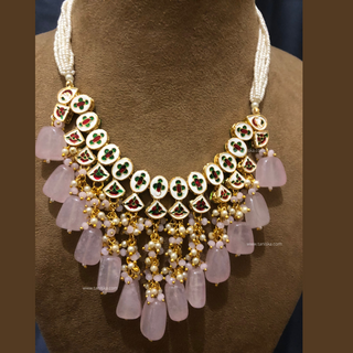 MISHA Kundan Necklace Set (Baby Pink) - Necklace Set