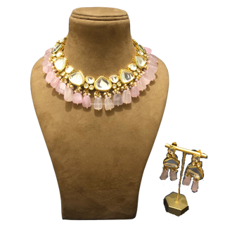 MEEREN Kundan Choker Necklace Set (Baby Pink) - Necklace Set