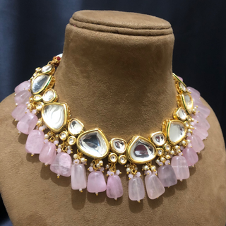 MEEREN Kundan Choker Necklace Set (Baby Pink) - Necklace Set