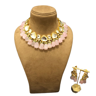 MEEREN Kundan Choker Necklace Set (Baby Pink. Mint Combo) - Necklace Set