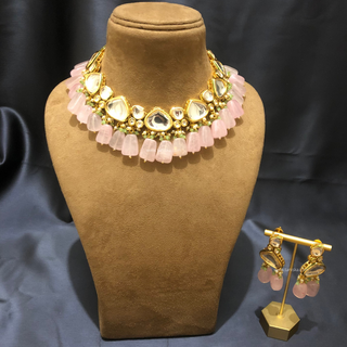 MEEREN Kundan Choker Necklace Set (Baby Pink. Mint Combo) - Necklace Set