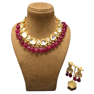MEEREN Kundan Choker Necklace Set (Ruby) - Necklace Set