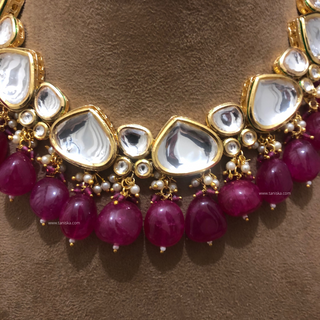 MEEREN Kundan Choker Necklace Set (Ruby) - Necklace Set