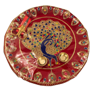 Jaipur Peacock Ceremony Plate - with Scissors & Ribbon (Limited Edition) - Decorative Plates